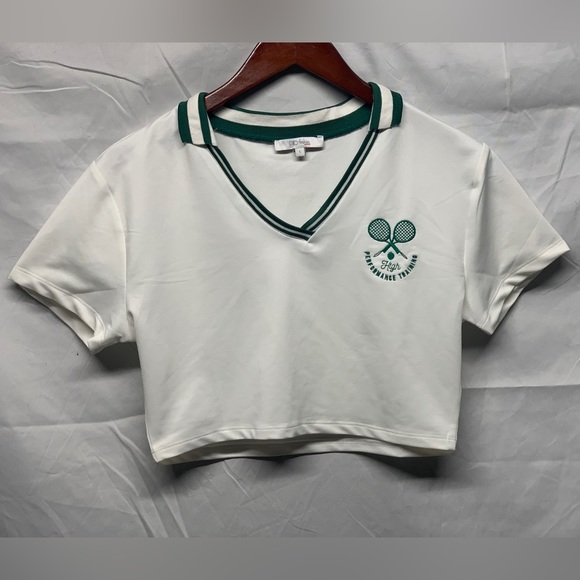 Francesca’s white v-neck tennis polo tee SIZE:L - Picture 1 of 5